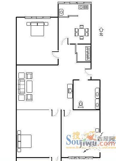 车站街宿舍2室2厅1卫户型图