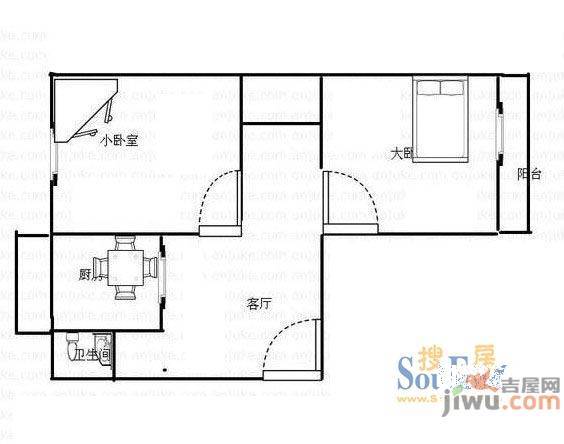 车站街宿舍2室2厅1卫户型图