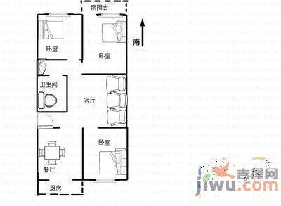 英雄山路检察院宿舍2室2厅1卫101㎡户型图