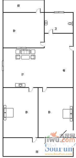 英雄山路检察院宿舍2室2厅1卫101㎡户型图