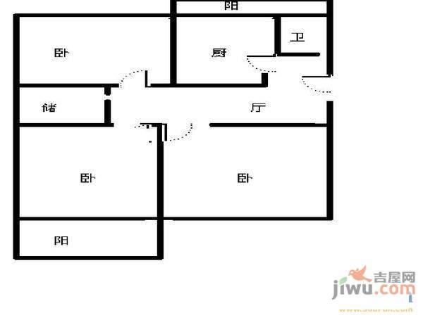 玉函路农行宿舍2室1厅1卫81㎡户型图