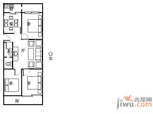 土屋路公安局宿舍2室2厅1卫户型图