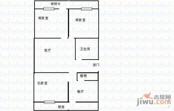 土屋路公安局宿舍2室2厅1卫户型图