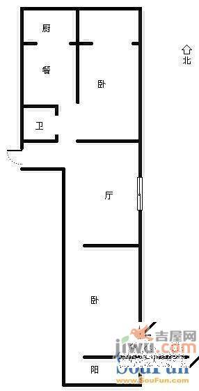 土屋路公安局宿舍2室2厅1卫户型图