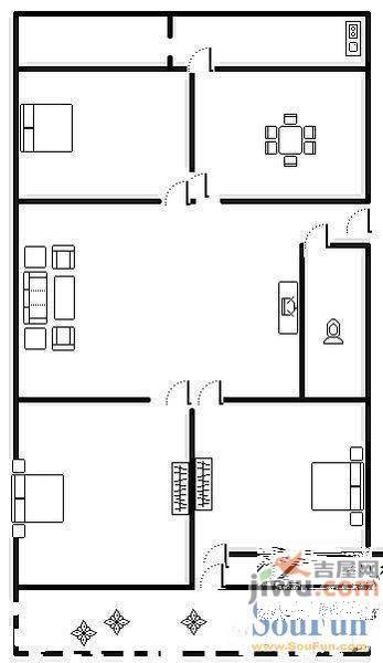 陈庄大街银行宿舍2室1厅1卫50㎡户型图