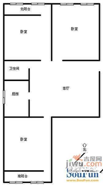 陈庄大街银行宿舍2室1厅1卫50㎡户型图