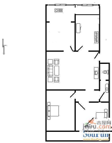 陈庄大街银行宿舍2室1厅1卫50㎡户型图