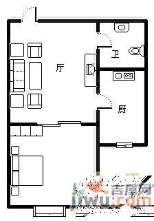 烈士山路单位宿舍2室1厅1卫52㎡户型图