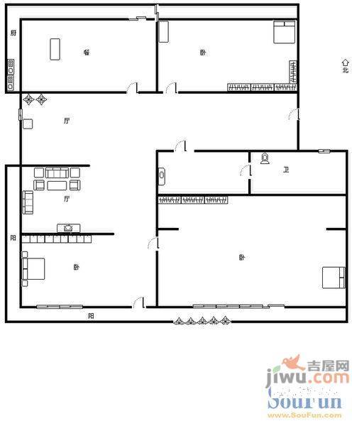 玉函路38号宿舍3室2厅2卫户型图