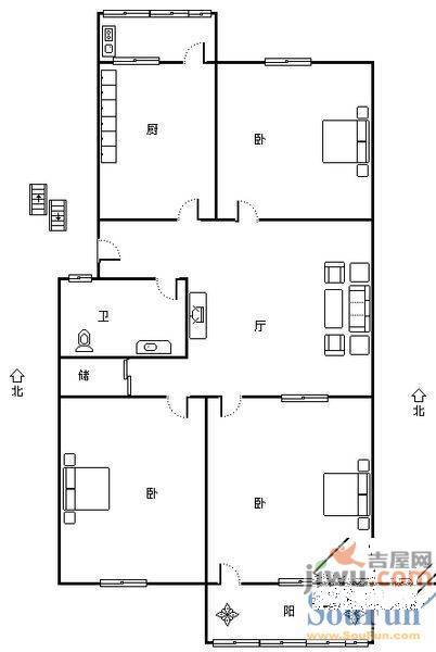 英雄山路镇政府宿舍3室1厅1卫户型图