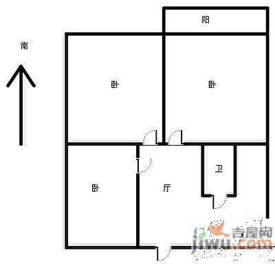 济大路邮电宿舍3室1厅1卫88㎡户型图