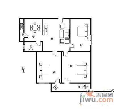 济大路邮电宿舍3室1厅1卫88㎡户型图