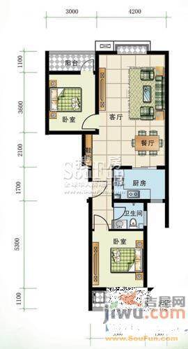 君逸左岸2室2厅1卫98㎡户型图