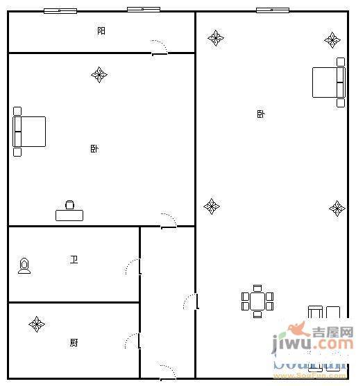 经六纬一单位宿舍1室2厅1卫户型图