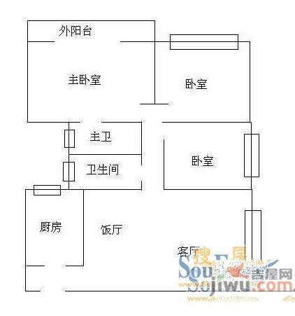 市建委宿舍3室2厅2卫户型图