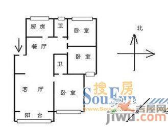 土屋路广电局宿舍3室2厅2卫133㎡户型图