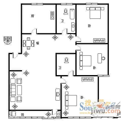 土屋路广电局宿舍3室2厅2卫133㎡户型图