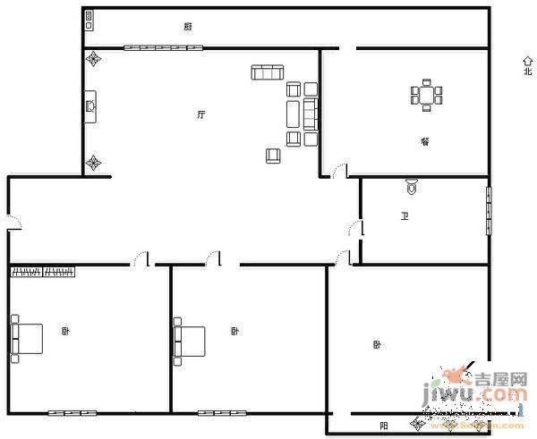 复兴大街单位宿舍1室1厅1卫43㎡户型图