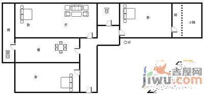 经六纬四单位宿舍2室1厅1卫46㎡户型图