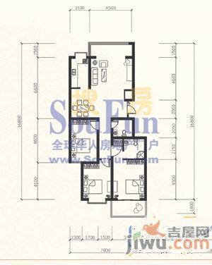 伟东城市精英领域2室2厅1卫95.3㎡户型图