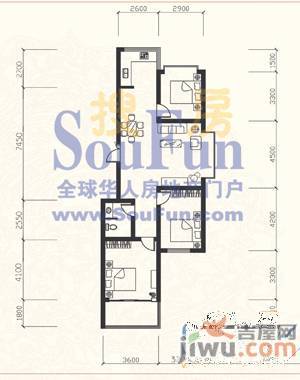 伟东城市精英领域2室2厅1卫95.3㎡户型图