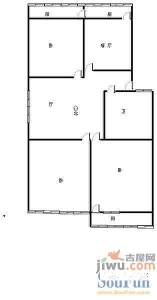 二七新村街道办事处宿舍2室2厅1卫户型图