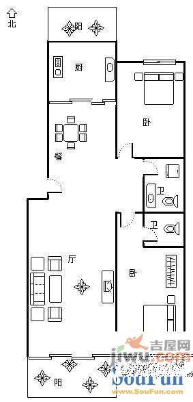 建工舜苑3室2厅2卫138㎡户型图