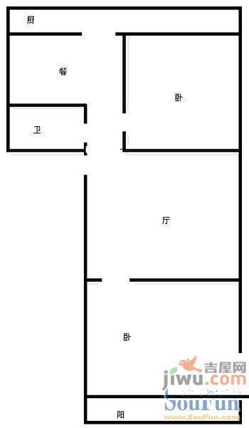 经四路单位宿舍1室1厅1卫52㎡户型图