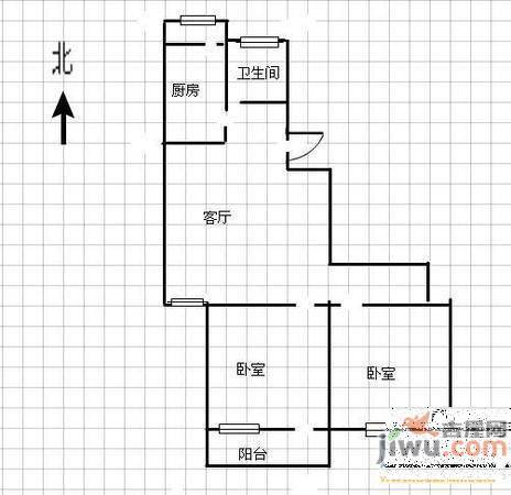 经四路单位宿舍1室1厅1卫52㎡户型图