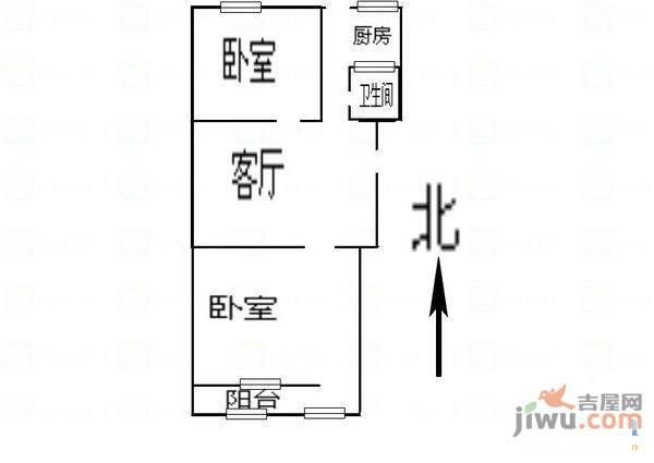 经四路单位宿舍1室1厅1卫52㎡户型图