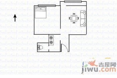 经四路单位宿舍1室1厅1卫52㎡户型图