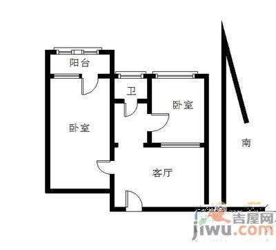 经四路单位宿舍1室1厅1卫52㎡户型图