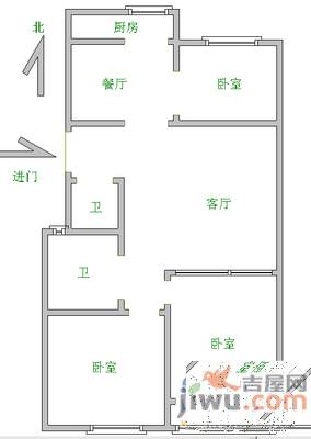 三里庄宿舍2室1厅1卫59㎡户型图