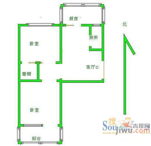 济南十四中宿舍2室2厅1卫89㎡户型图