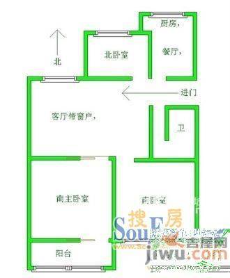 玉函路西藏中学宿舍2室1厅1卫65㎡户型图