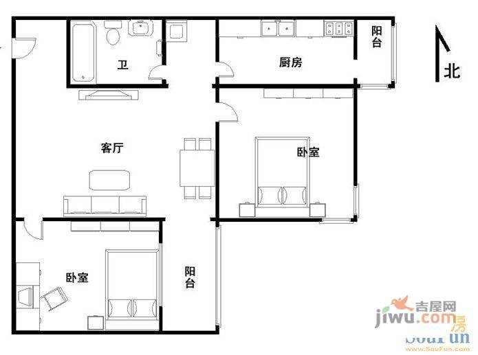 牡丹园1室1厅1卫户型图