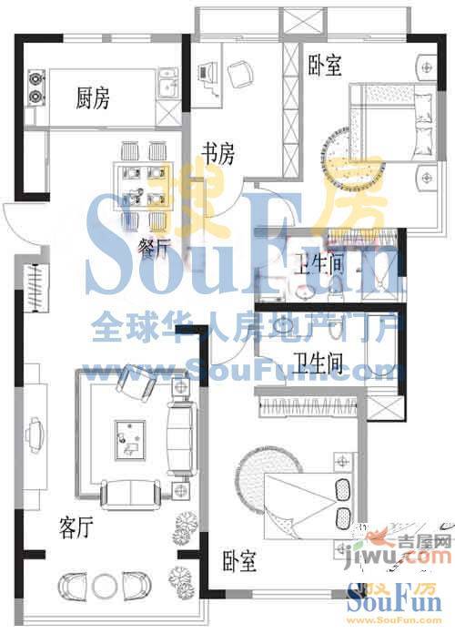 大地华园普通住宅129.2㎡户型图