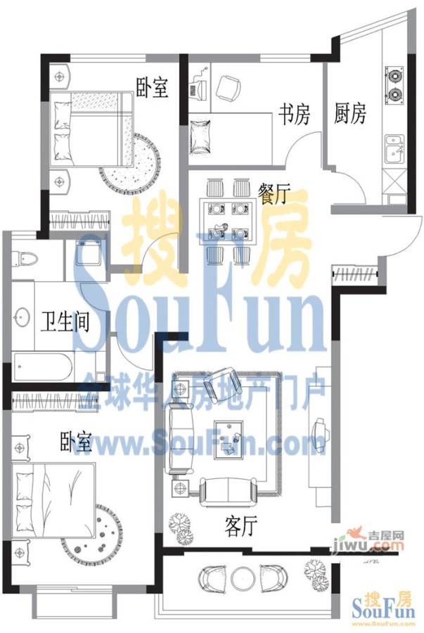 大地华园普通住宅129.2㎡户型图