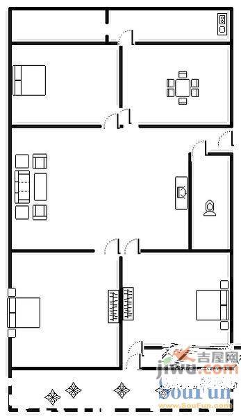 马鞍山路单位宿舍2室2厅1卫100㎡户型图