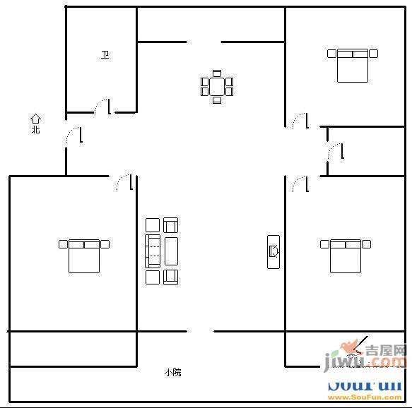 汇源华庭2室2厅1卫80.4㎡户型图