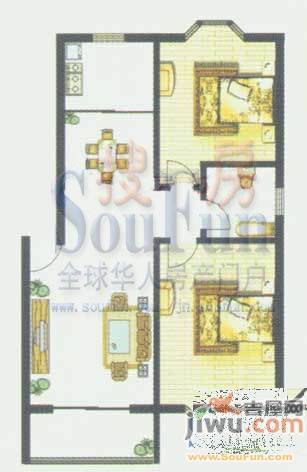 汇源华庭2室2厅1卫80.4㎡户型图