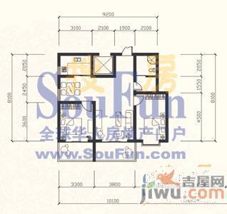 伟东城市精英领域2室2厅1卫95.3㎡户型图