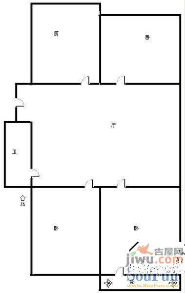 兴济河小区2室2厅1卫77㎡户型图