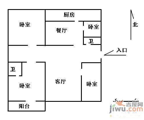 兴济河小区2室2厅1卫77㎡户型图