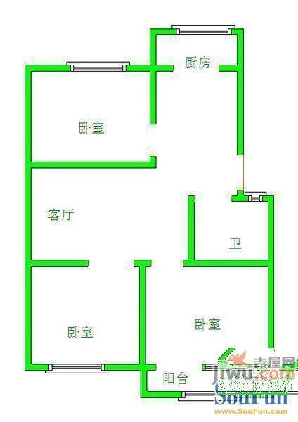 兴济河小区2室2厅1卫77㎡户型图