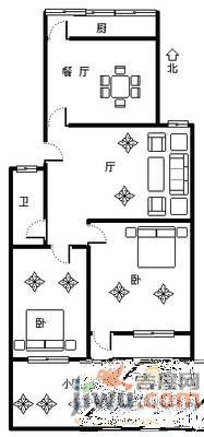 兴济河小区2室2厅1卫77㎡户型图