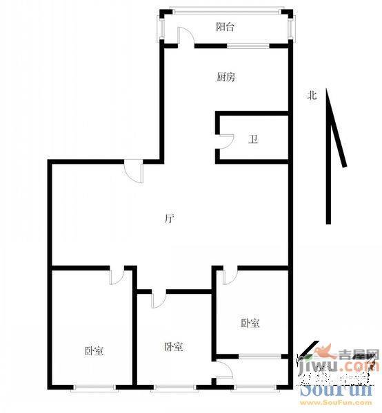 经六纬一单位宿舍1室2厅1卫户型图