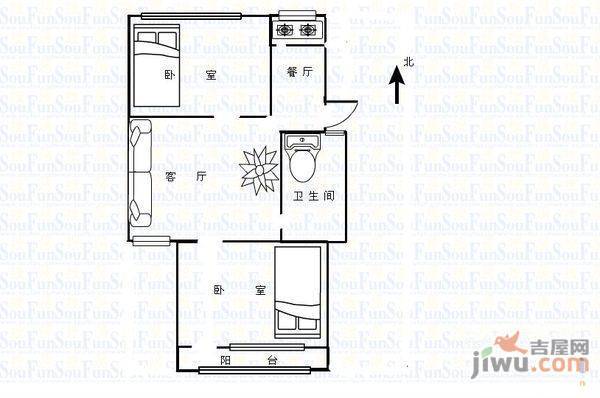 昆仑小区2室1厅1卫75㎡户型图