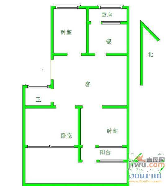 昆仑小区2室1厅1卫75㎡户型图