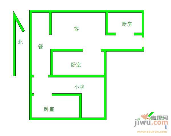 昆仑小区2室1厅1卫75㎡户型图